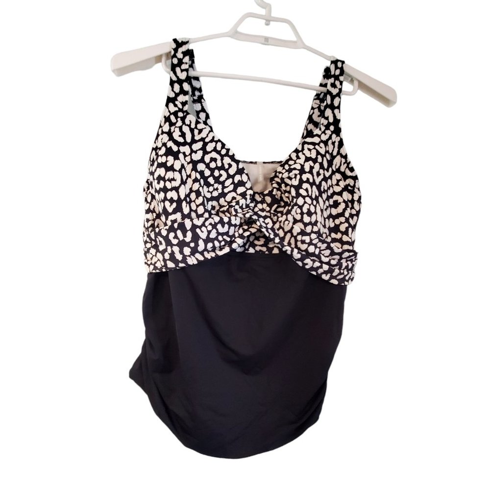 Lands End swimsuit tankini top 20W underwire wrap black white cheetah pr…